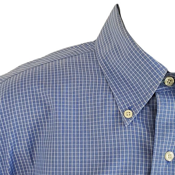 Brooks Brothers Men's L Check Shirt Blue & White Button Pocket Drop Tail Cotton - Picture 4 of 11